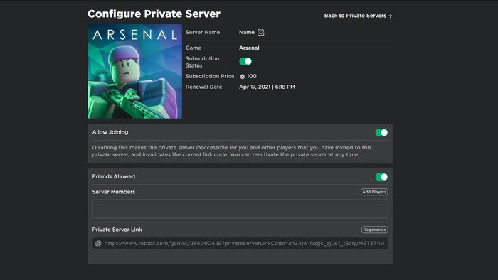 ROBLOX CREATE PRIVATE SERVER