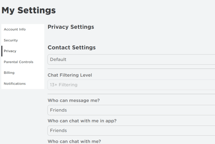 ROBLOX PRIVACY SETTINGS