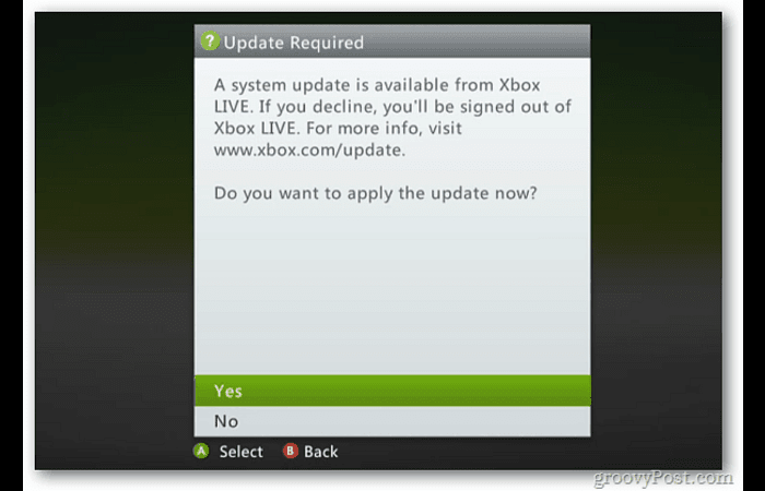 Xbox 360 update installation